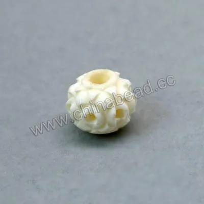 Chinese natural carved beads, round white bone bead for jewelry making