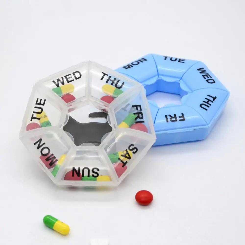 Pill box for travel use,BPA free Round shape plastic medicine organizer box