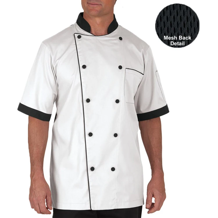 Оптовая продажа, летняя мужская традиционная форма шеф-повара суши, белая сетчатая куртка с коротким рукавом и полуспинкой для ресторана