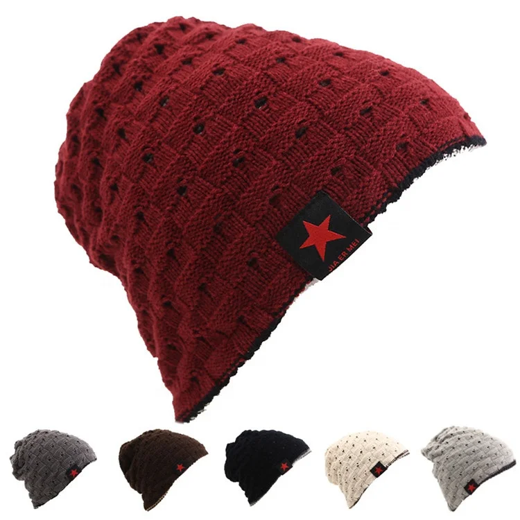 
Wholesale Korean High Quality Man Winter Baotou Keep Warm Breathable Beanie Hat With Pentagon Leather Label 