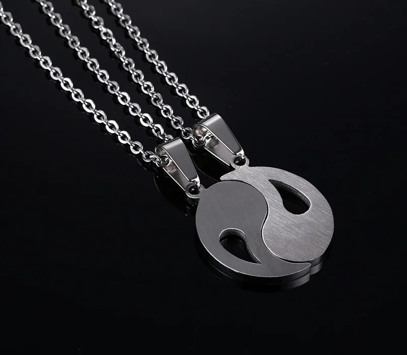 New design black and silver yin yang pendant high polished stainless steel necklace