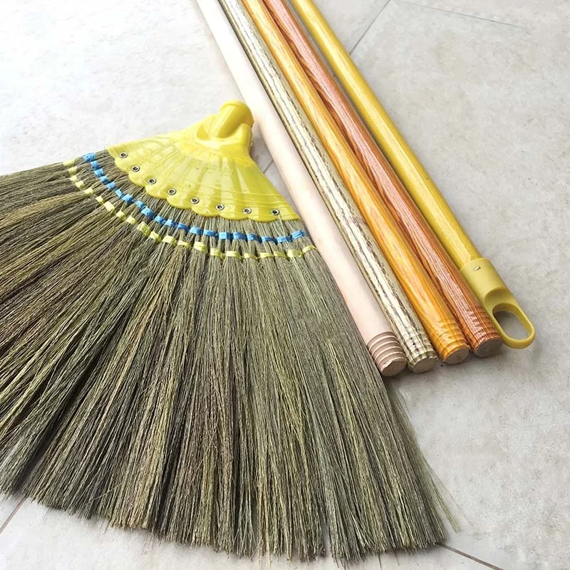 2019 Popular Home Garden Cleaning Tools Straw Grass Broom with Wooden Stick