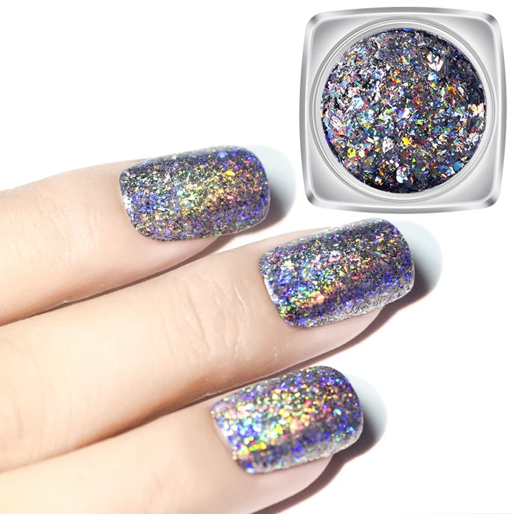 Stock cheap wholesale laser effect nail art glitter dust bulk powder oem chunky acrylic irregular nail glitter