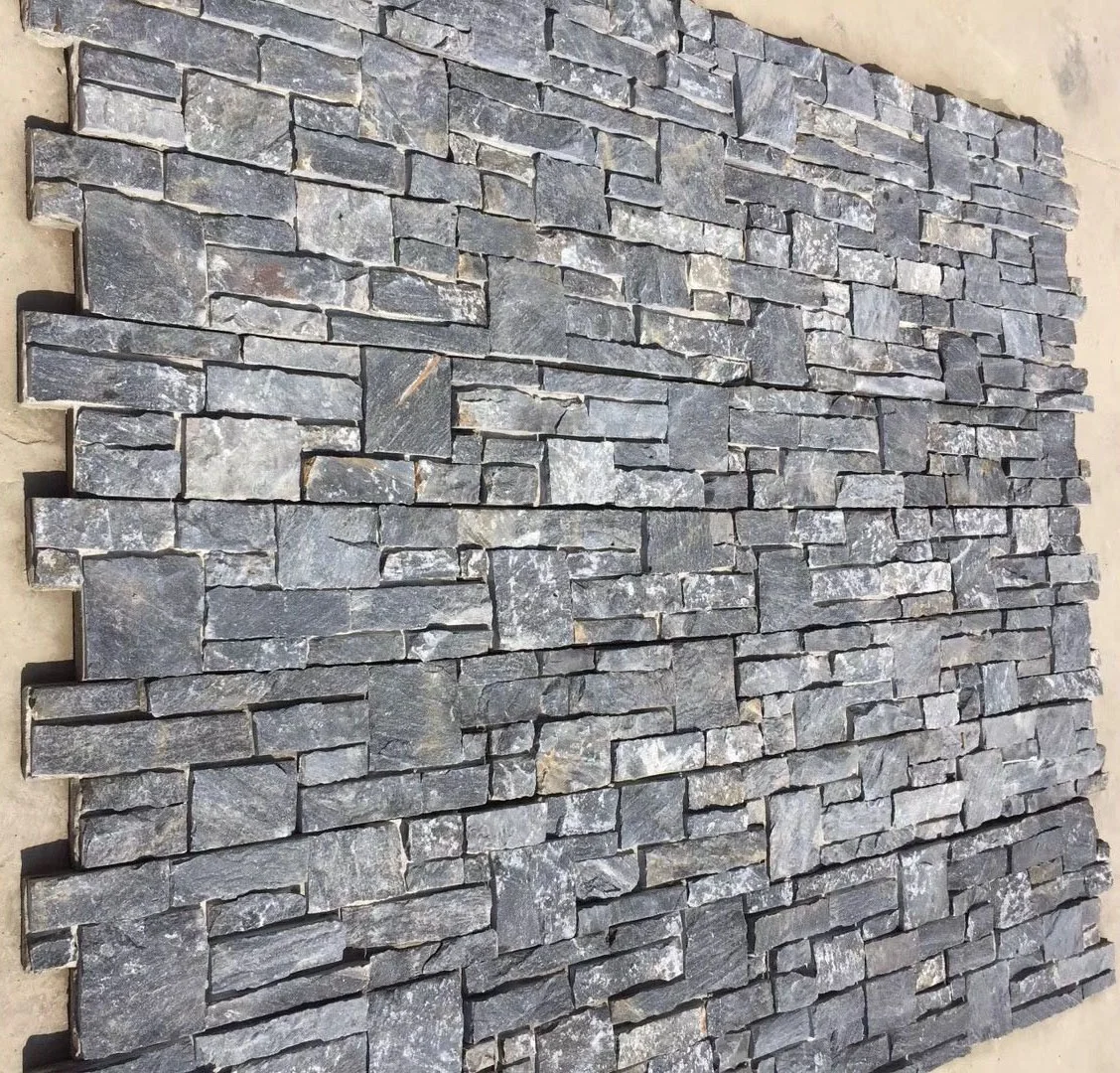 Exterior Wall Cladding Black Slate 15x60cm Foshan Dark Grey Natural Stone Veneer Panel