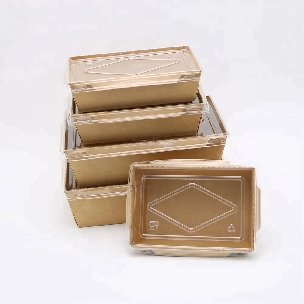 Food Grade kraft Paper food box with clear plastic cover for restaurant packaging box