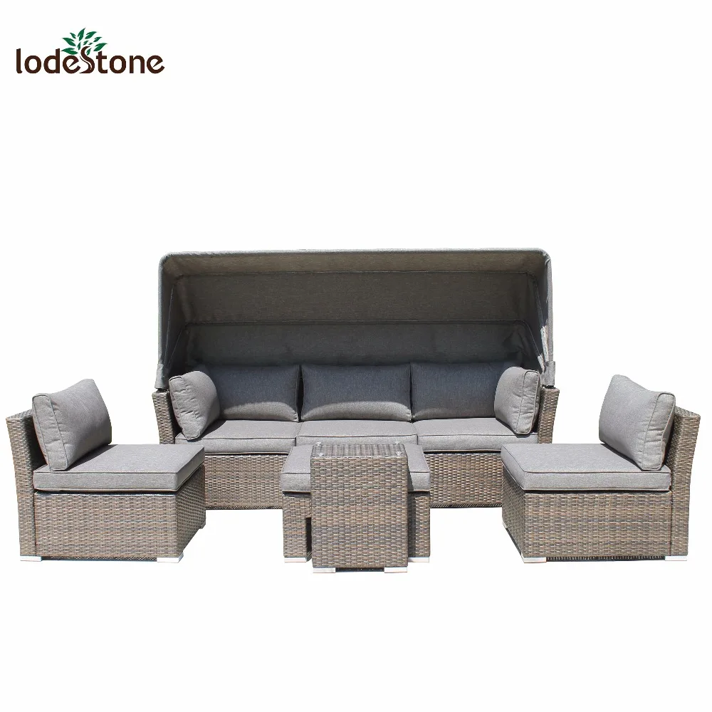Hot selling garden furniture germany outdoor sectional wicker sofa set canopy