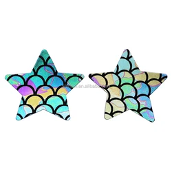 Laser Mermaid Pattern Disposable Adhesive Sexy Heart Star Mixed Shaped Nipple Breast Cover Sticker