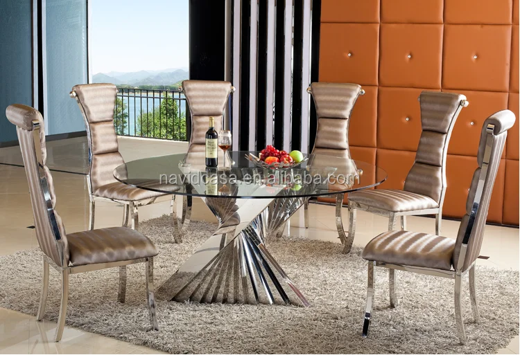 Pictures of glass round dining table modern set