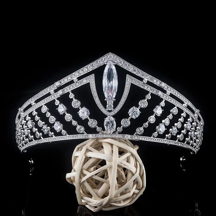 pageant new design wholesale zircon tiaras and pearl wedding bridal hair crown jewelry