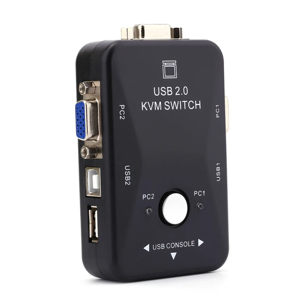 2 Port USB VGA KVM Switch Box without Cables For Computer PC Sharing Monitor Keyboard Mouse