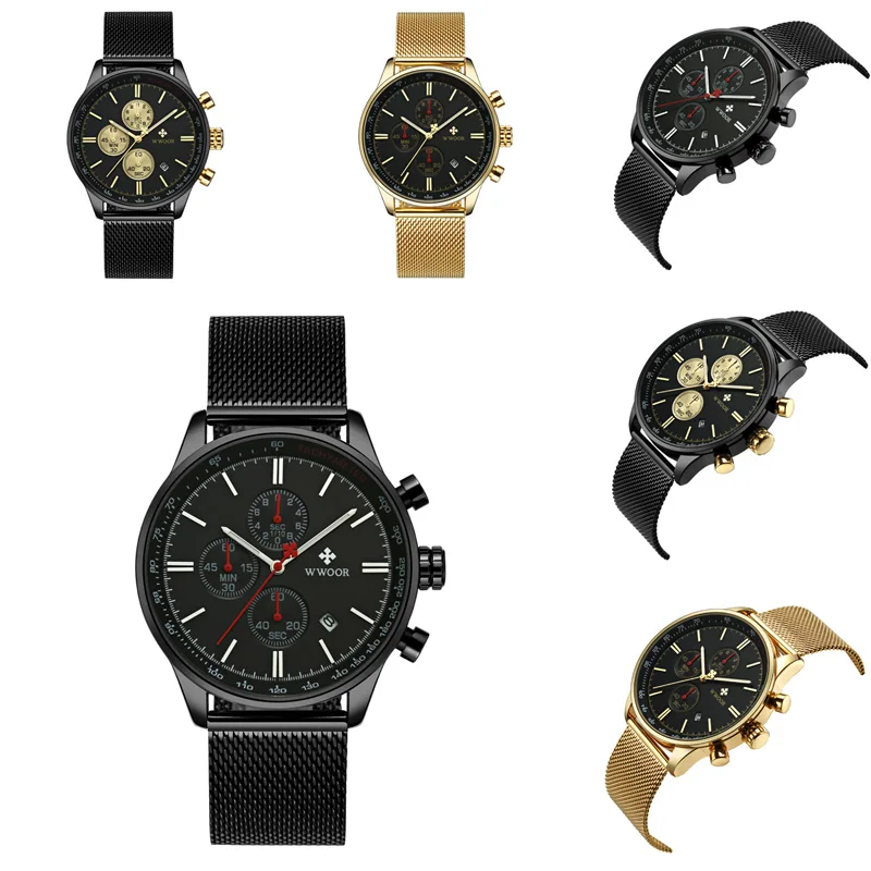 WJ-7707  China Factory WWOR Men Watches Business Stainless Steel Handwatches Fashion Brand Quartz Wrist Watches