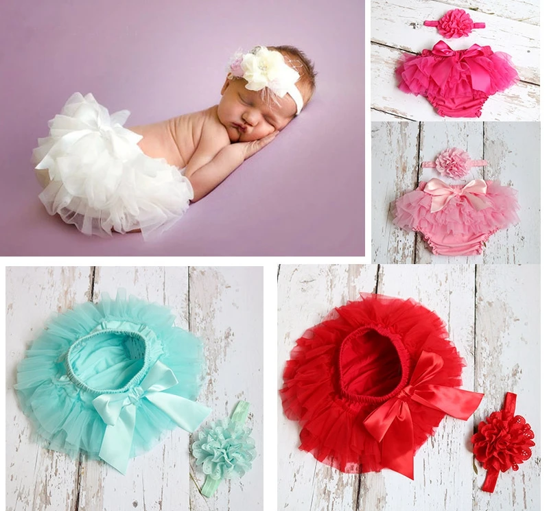 
Girls Mesh TUTU Bloomers Sets With fabric flowers Headbands Kids Infant PP pants Underwear 
