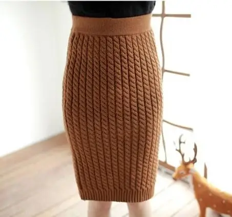Women New 2016 font b Winter b font Fashion High Quality Braided Knit Bodycon Mid Skirt
