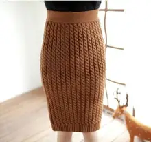 Women New 2016 font b Winter b font Fashion High Quality Braided Knit Bodycon Mid Skirt