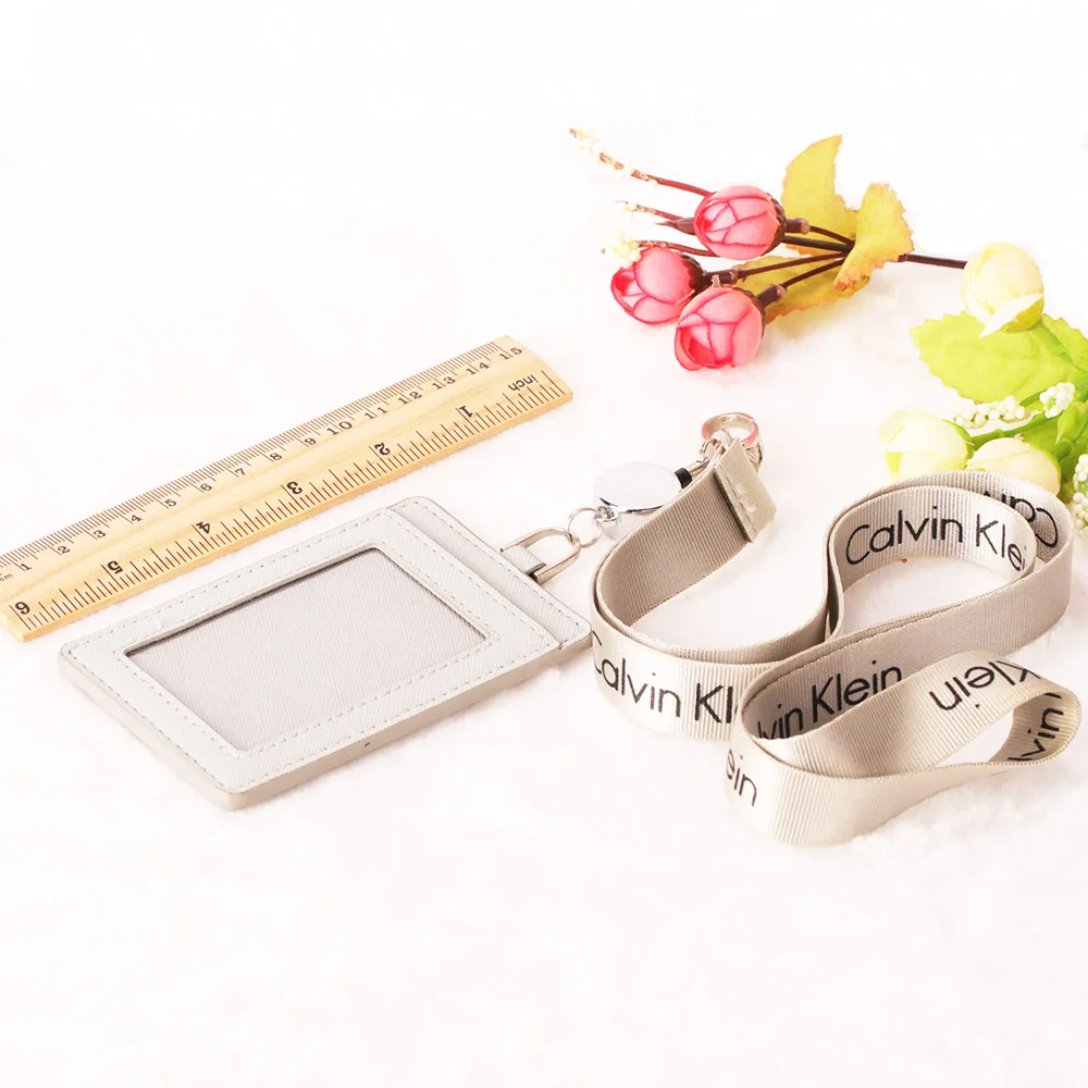 Custom retractable id card holder leather office card case