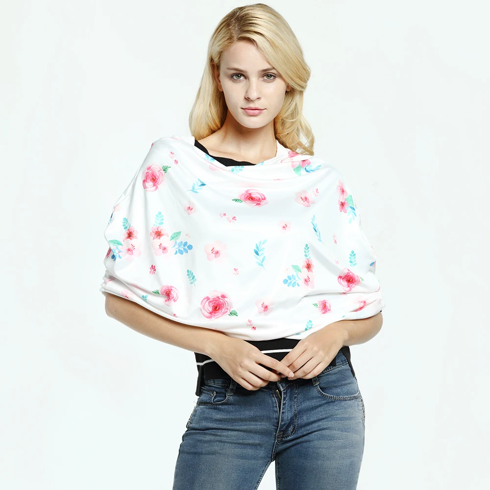 Custom Spandex Polyester Knitted Muslin Baby Car Seat Canopy Poncho Protector Infinity Nursing Cover Scarf for Breastfeeding