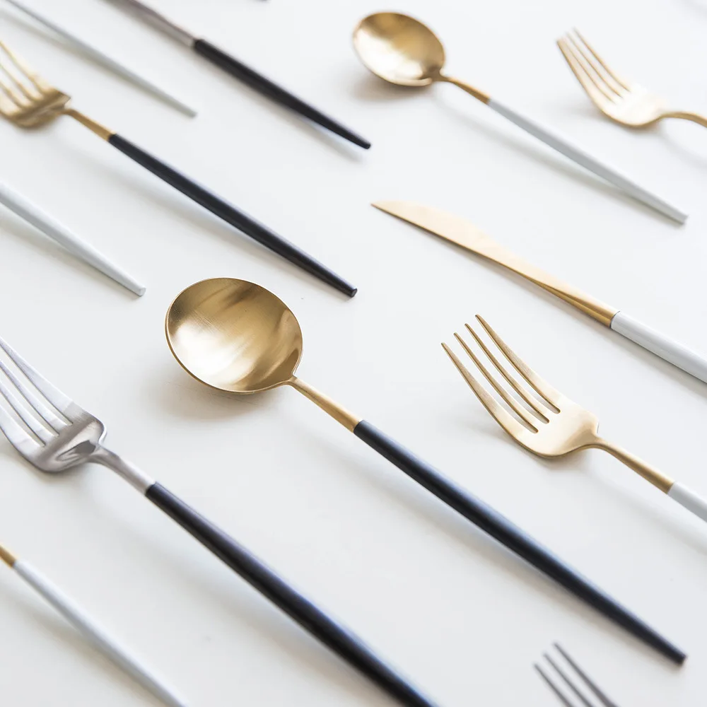 
30% OFF Discount Inexpens 18/10 Stainless steel cutipol cutlery with PVD gold black coating flatware set 