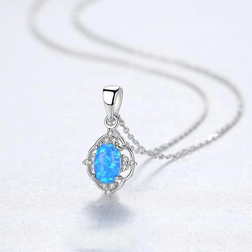 CZCITY 925 Sterling Silver Stylish Necklace Gold Plated Fashion Girls Fire Opal Pendant Necklaces Jewelry