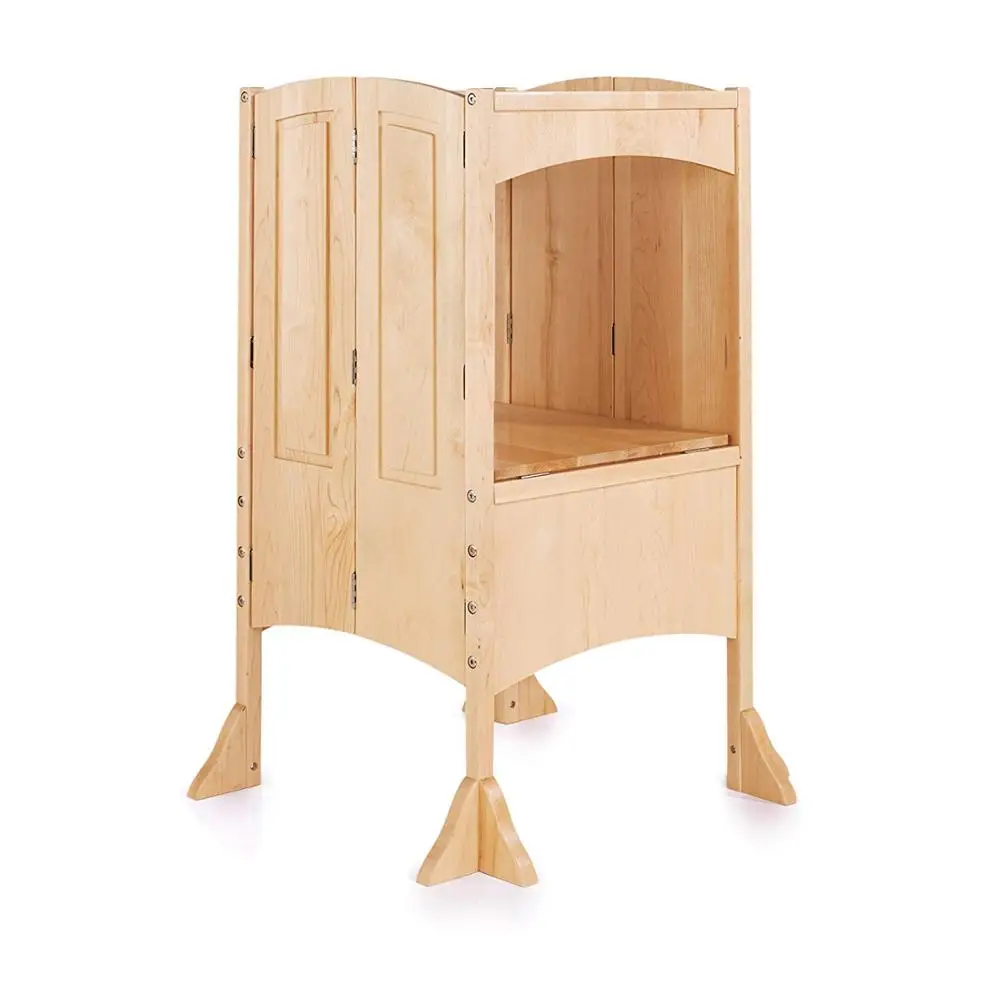 Heartwood Kitchen Helper Stool Solid Oak Premium Solid Wood Adjustable Height Foldable Cooking Step Stool Tower