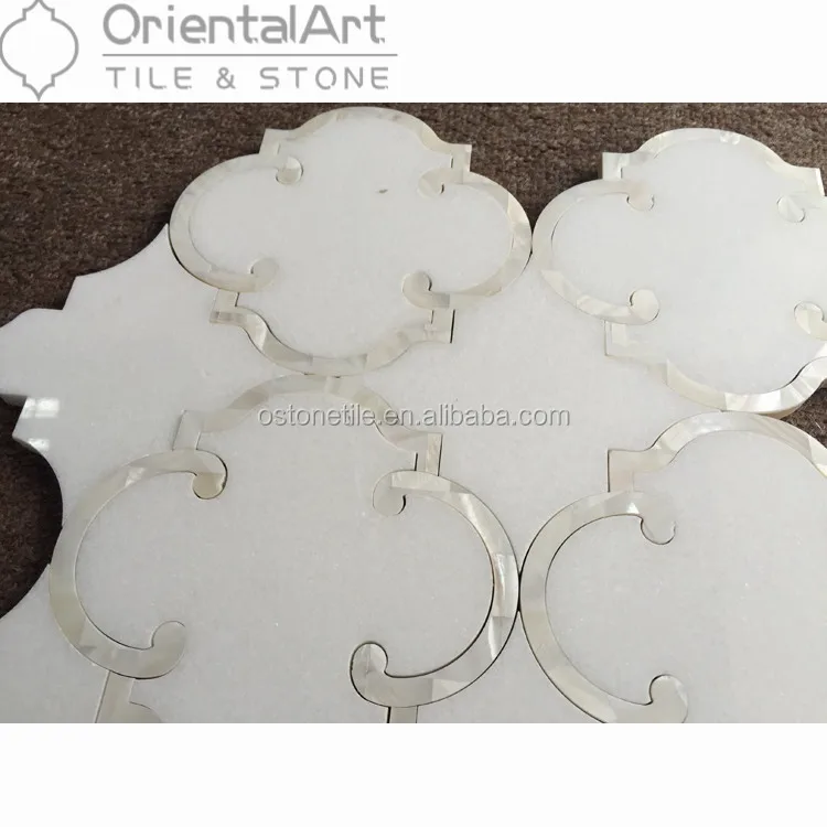 Pure white marble and mother of pearl mix water jet mosaic bathroom wall tiles