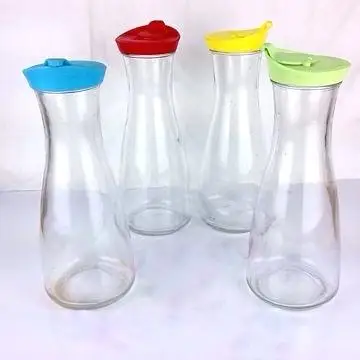 Customizable 1 litre glass milk bottle juice bottle with colorful lid