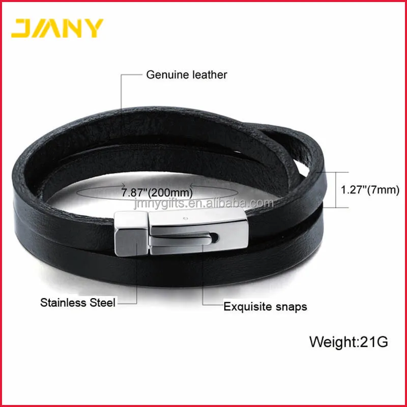 Пользовательский мужской черный браслет из нержавеющей стали и кожи