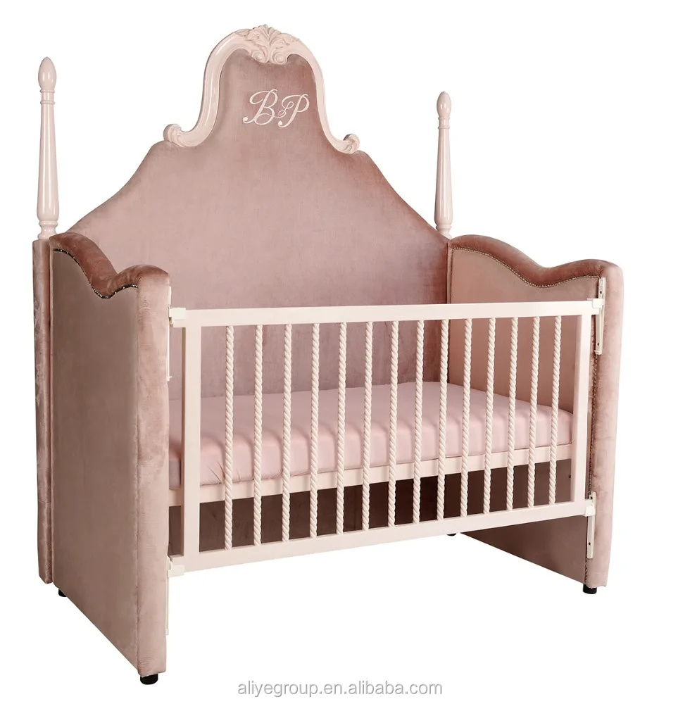 SY104-Baby cribs wood luxury design,pink colour baby bed