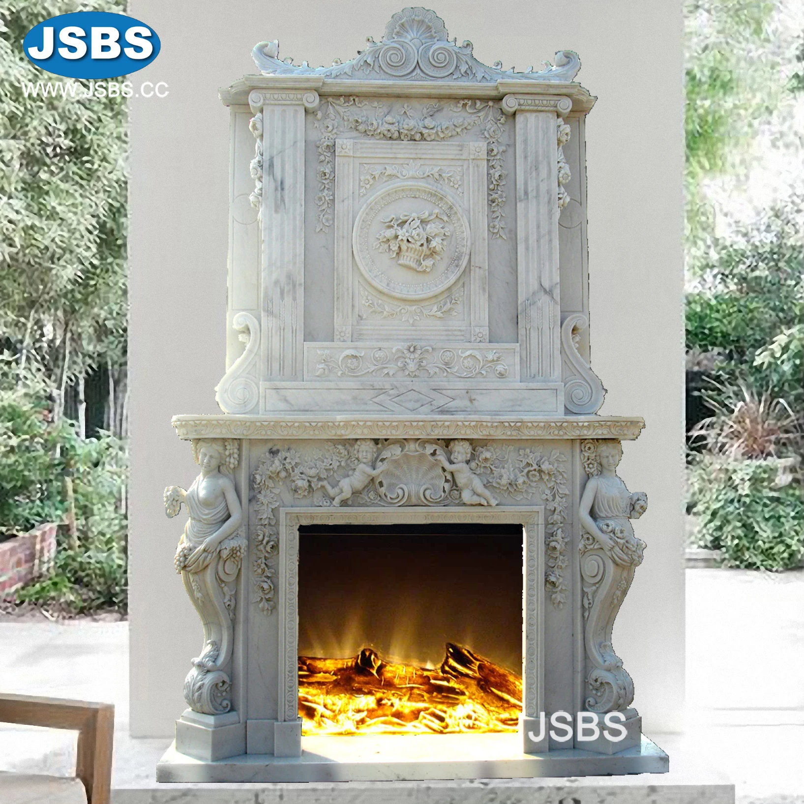 Ручная резная двойная каминная полка из травертина JSBS