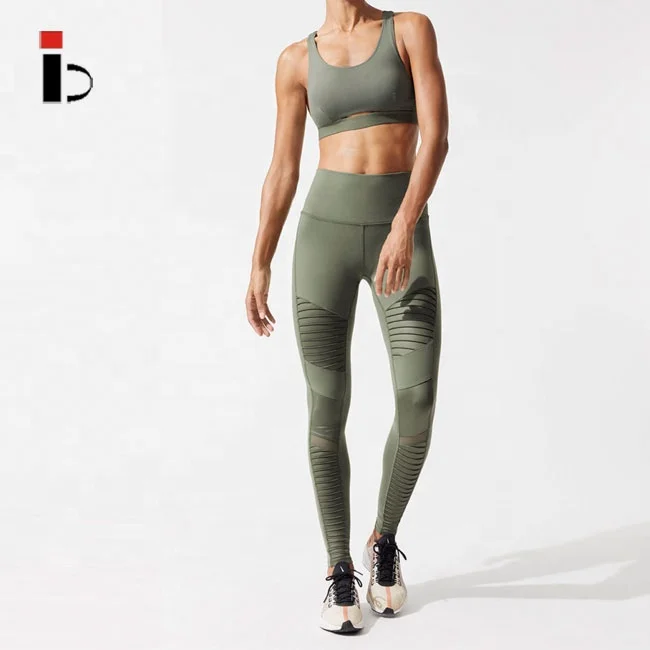 2024 New design high waist moto women sports glossy yoga pants sweat suits women