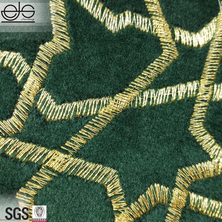 JES Fashion New Desgin Golden Embroidered Heavy Velvet Sofa Fabric