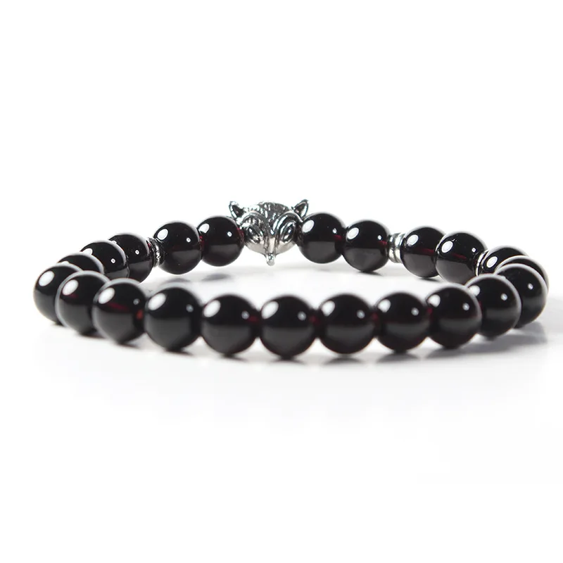 8mm lava stone beads alloy lion head fox head decoration bracelet men jewelry accessories bracelet