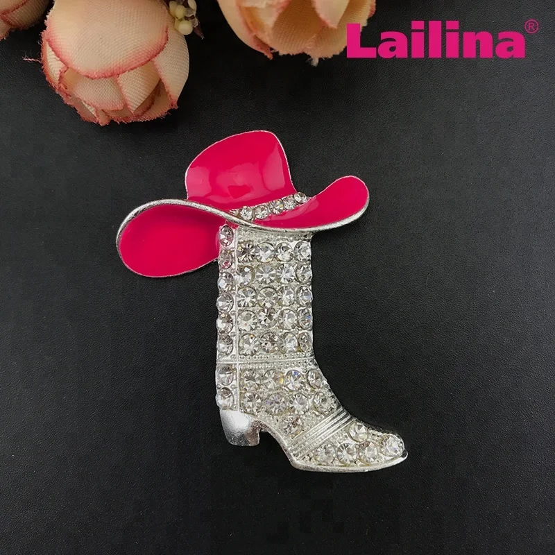 Cowboy Hat crystal  Boot pink rhinestone  broach pin
