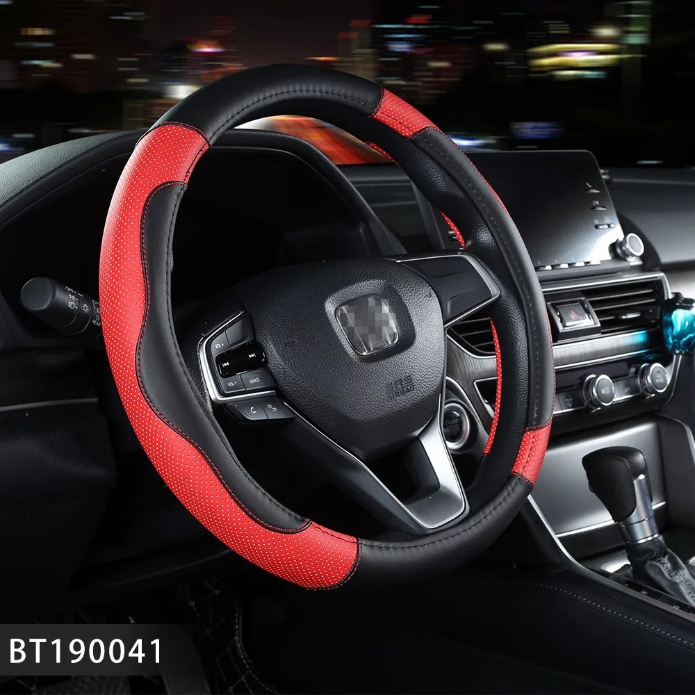 
PU Leather Custom Logo Steering Wheel Cover For Cars Honda Fit Accessories Manufacturer 