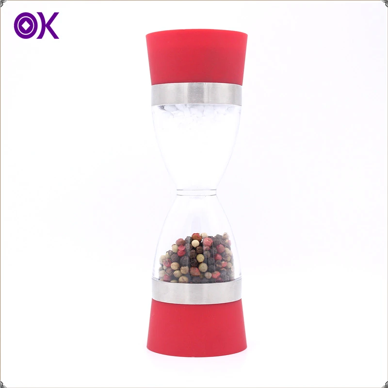 2 in 1 colorful plastic manual salt and pepper mill pepper grinder with double ended hourglass design