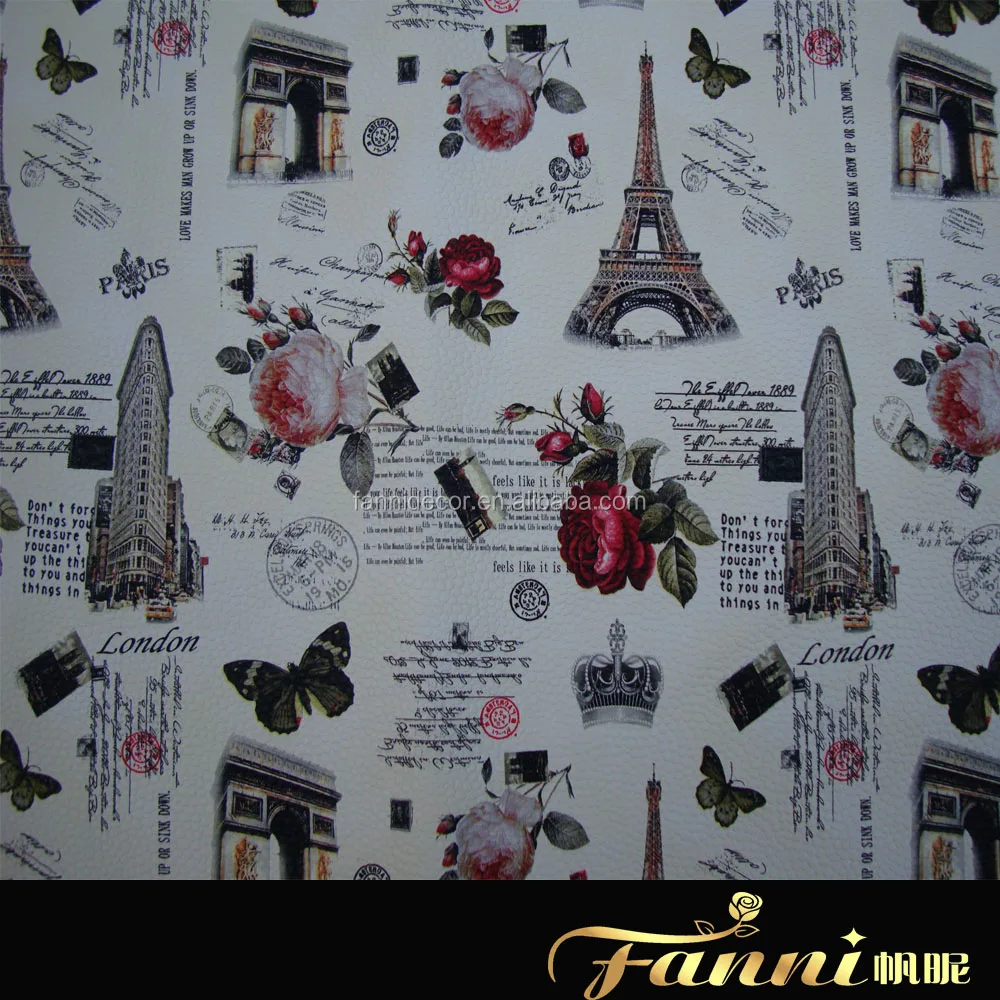 Retro Newspaper Style Faux Leather Fabric USA Flag Printed PVC Leather Newspaper Printed Synthetic Leather