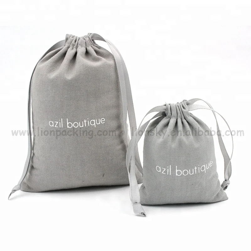 Серые простые хлопковые подарочные муслиновые подарочные мешочки на шнурке с принтом логотипа под заказ