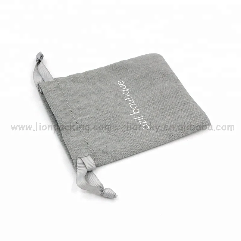 Серые простые хлопковые подарочные муслиновые подарочные мешочки на шнурке с принтом логотипа под заказ