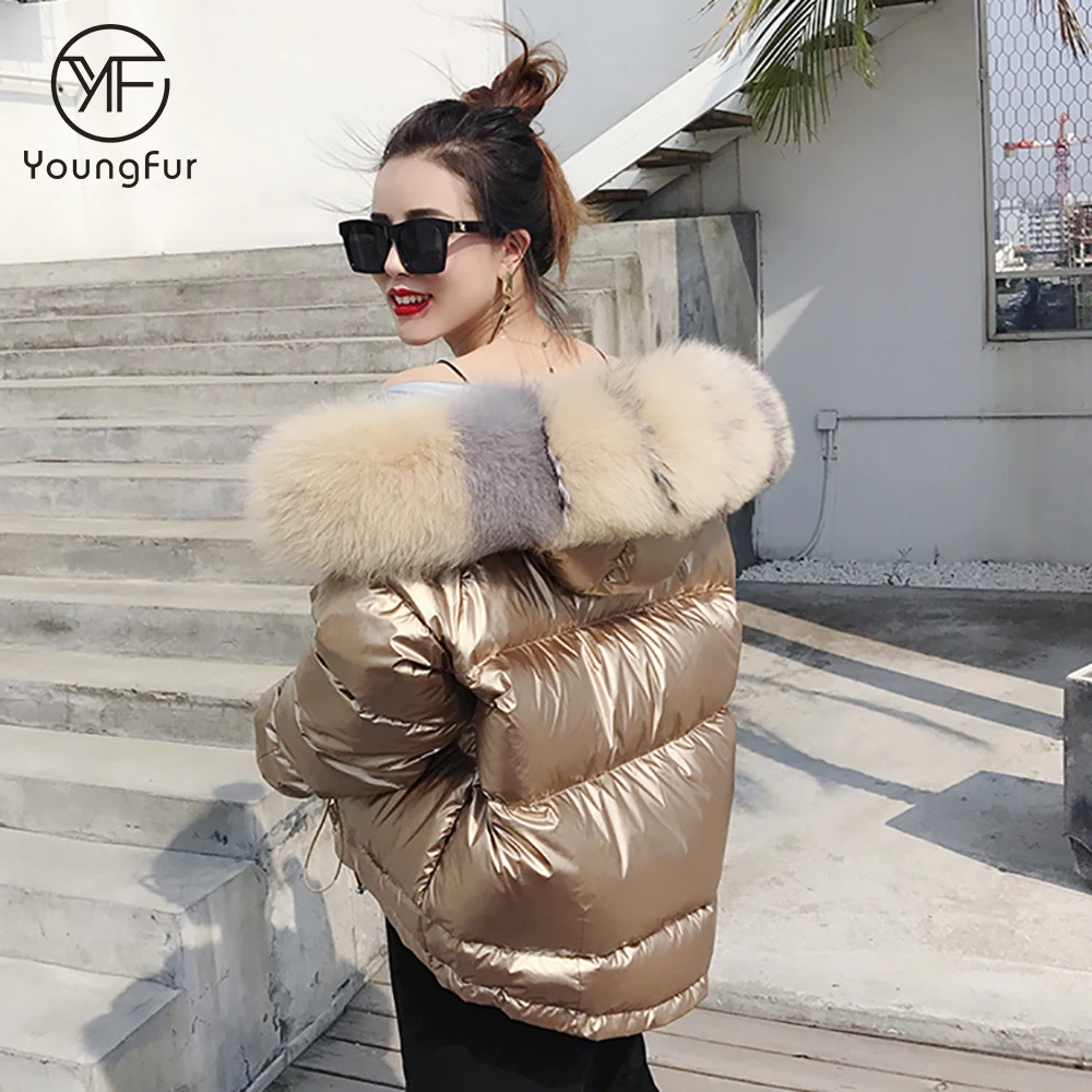 Women Winter Coat 2018 New Ultra Light Duck Down Hooded Raccoon Fur Jacket Oversized Puffer Jacket Portable Windproof Down Coat