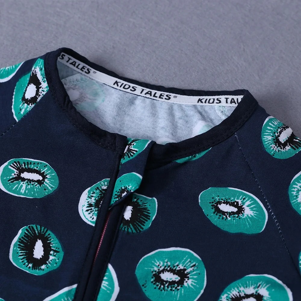 High quality kiwi fruit print baby clothes romper with zip