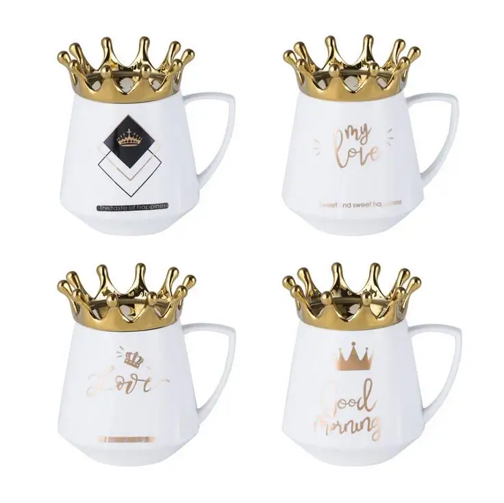 
Nordic Creative Light Luxury Crown Ceramic Mug Lid for Phone Holder Cup Couple Coffee Mug Milk Tea Ceramic Coffee Cup and Mugs 