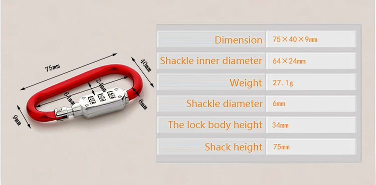 BBD-HE02 Multi-color zinc alloy backpack carabiner code lock