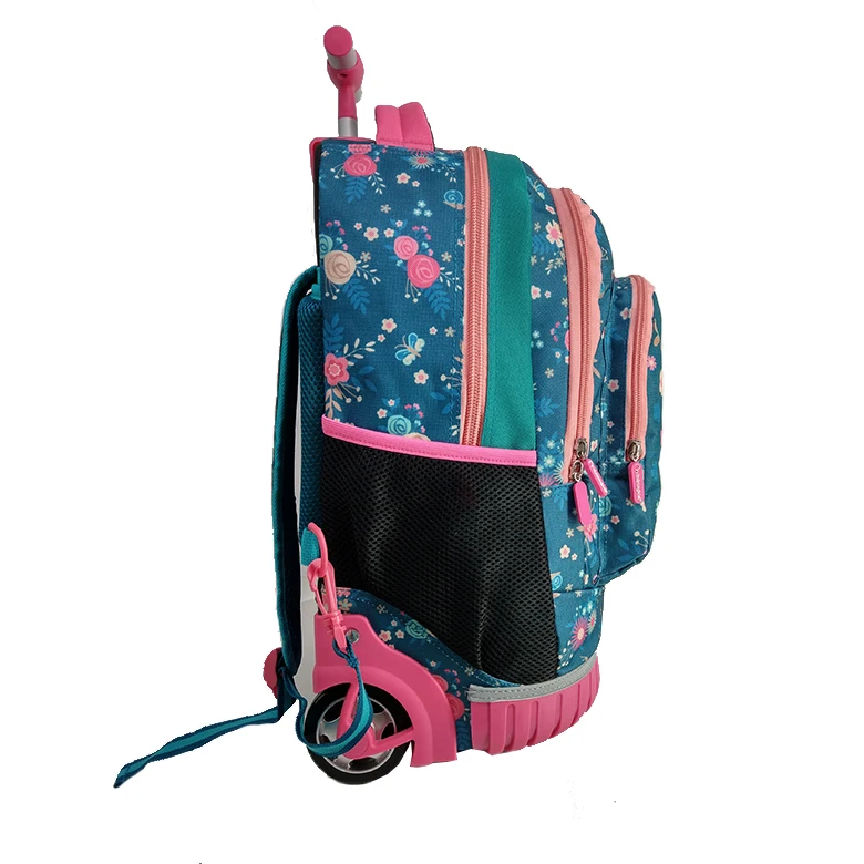 Top level artistic print wheeled trolley backpack bags school waterproof trolley backpack