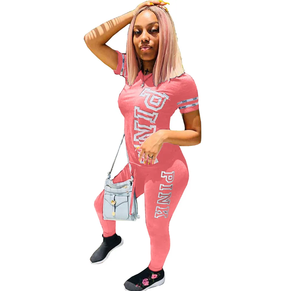 Женский комбинезон с коротким рукавом и надписью, комплект из двух предметов, облегающий спортивный костюм, популярный бренд