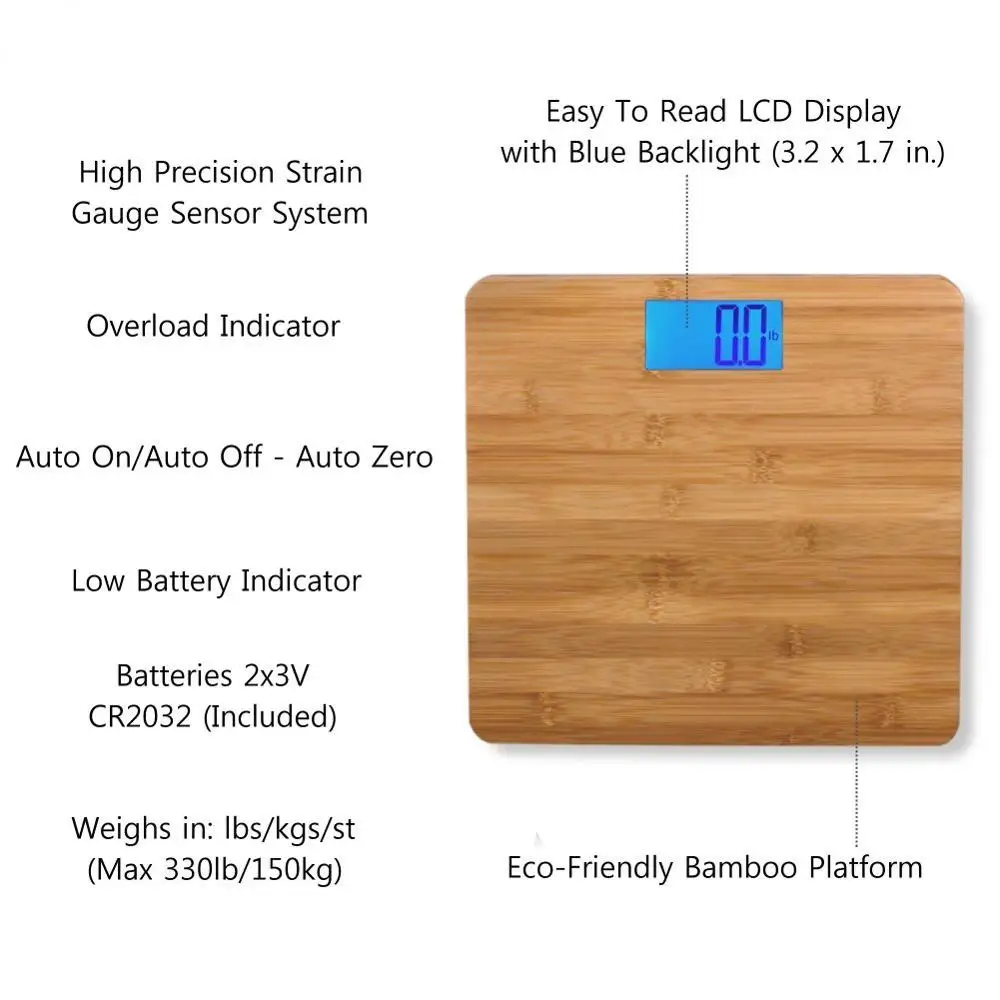 Bamboo hotel bathroom human body weight scale digital