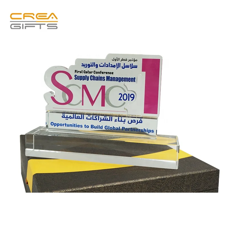 Free shipping cheap shield shape printed glass crystal trophy award