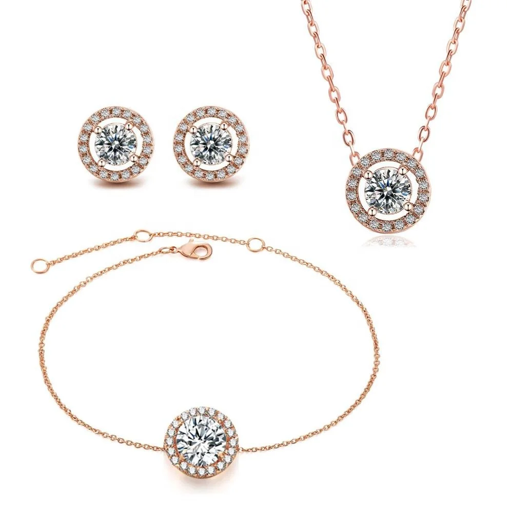 
Classic 3 Piece Bracelet Necklace Earrings Jewellery Set AAA Cubic Zirconia Diamond Women Wedding Bridal Jewelry Sets 