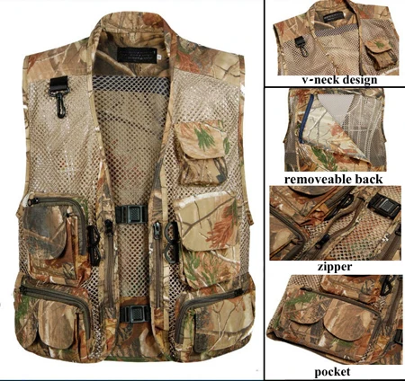 Men Camo Mesh Multi Pockets Camo Fish Hunt Vest Shooting Waistcoat Esporte Sleeveless men fishing Mesh Vest