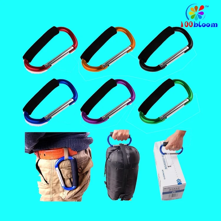 
Factory sell 14cm large aluminum carabiner hook mommy stroller hook with sponge handle 