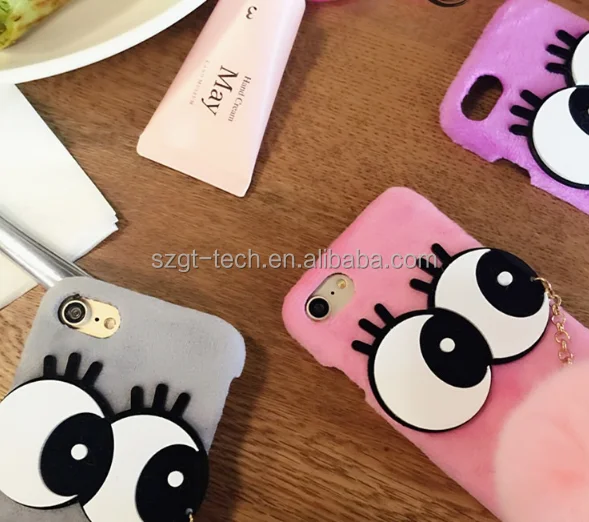 
big eyes tassel fur Mobile Phone Case for iPhone 7,fluff ball leather case for For iPhone 7, for iPhone 7 rabbit fur pompom Case 