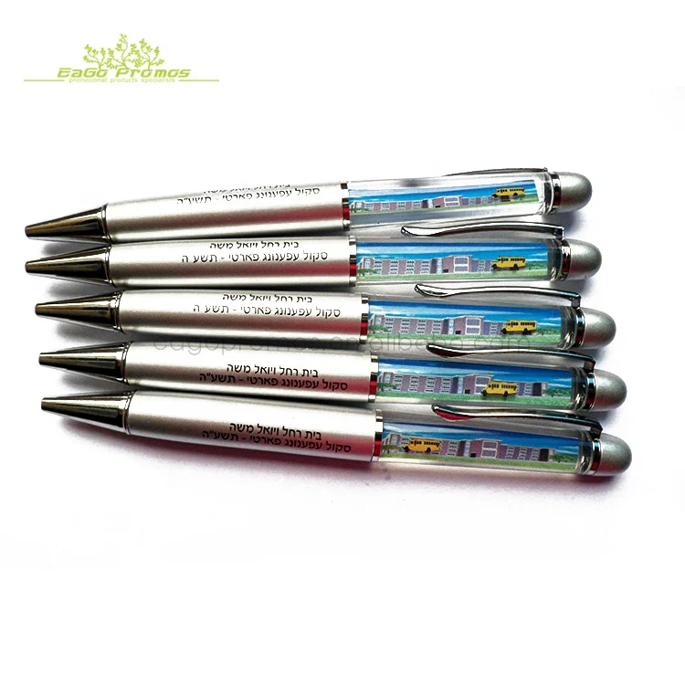 2024 Hot selling promotional customized logo liquid floating pen with 2D or 3D attachments